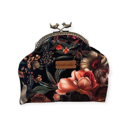 Kukkaro Linnut ja Kukat - Lahja ja Sisustus Juuttisäkki