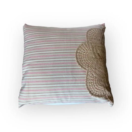 Tyynynpäällinen Roosa raita - Lahja ja Sisustus Juuttisäkki