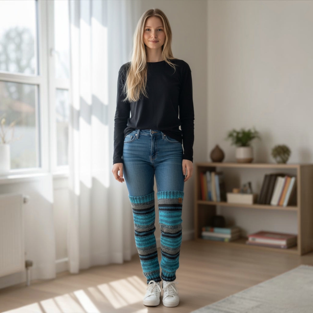 Long leg warmers Blue Stripe