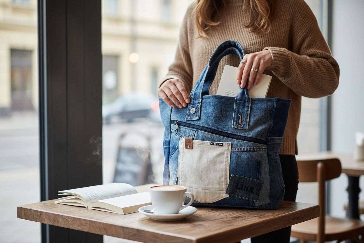 Farkkukassi Veera - kierrätettyä farkkua - Lahja ja Sisustus Juuttisäkki