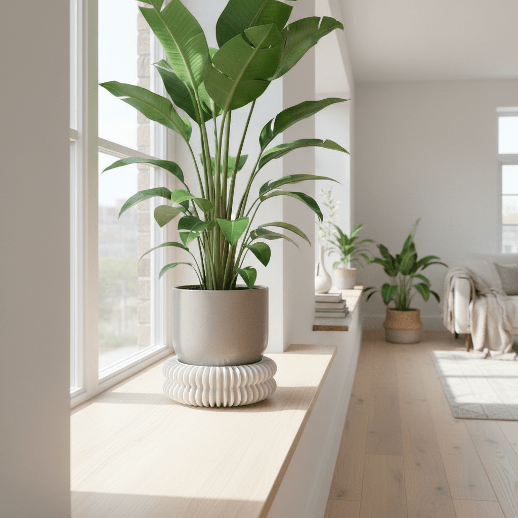 Maidonvalkoinen alunen trooppisella kasvilla