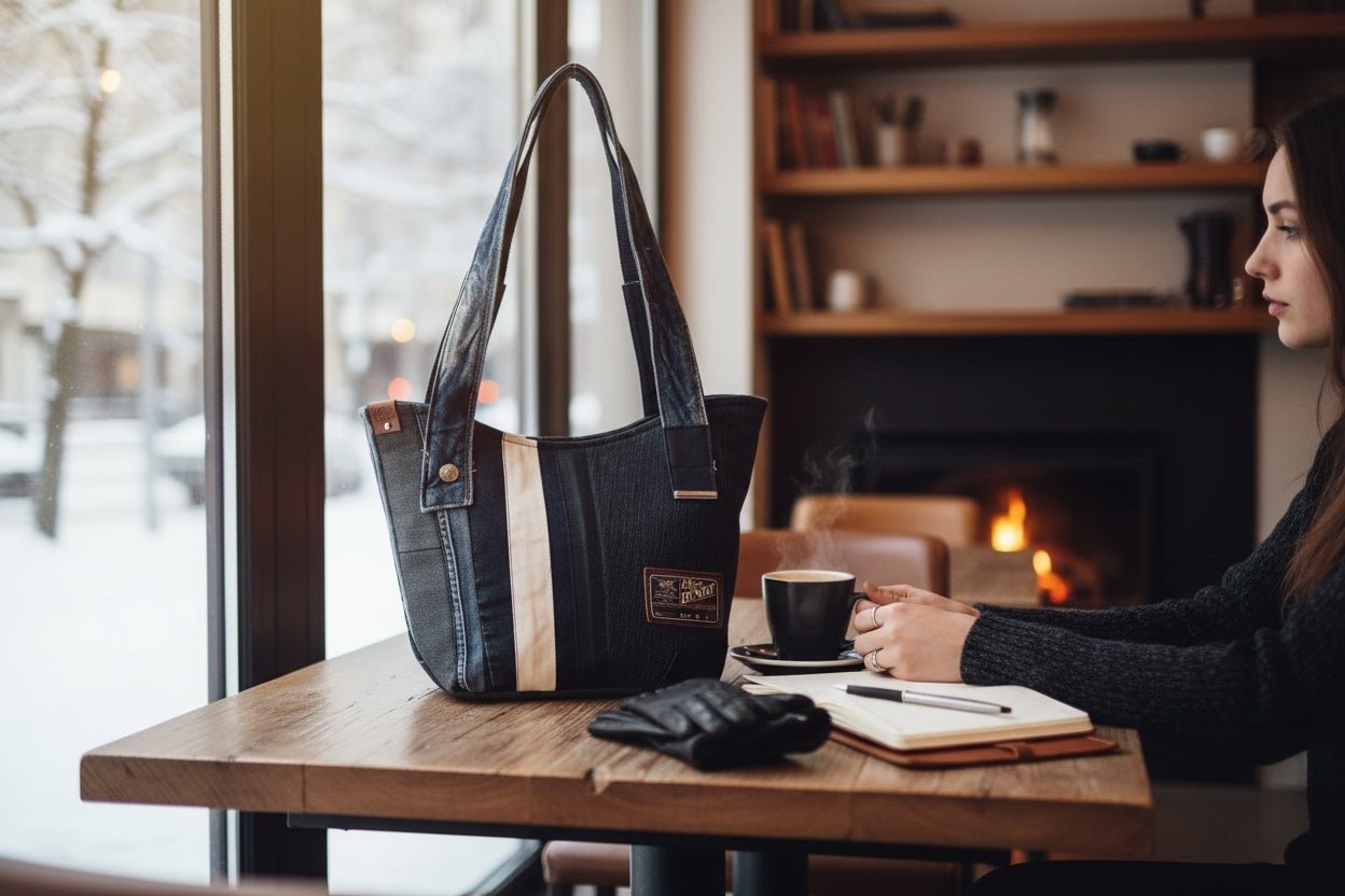 Olkalaukku Farkkuraita - Lahja ja Sisustus Juuttisäkki