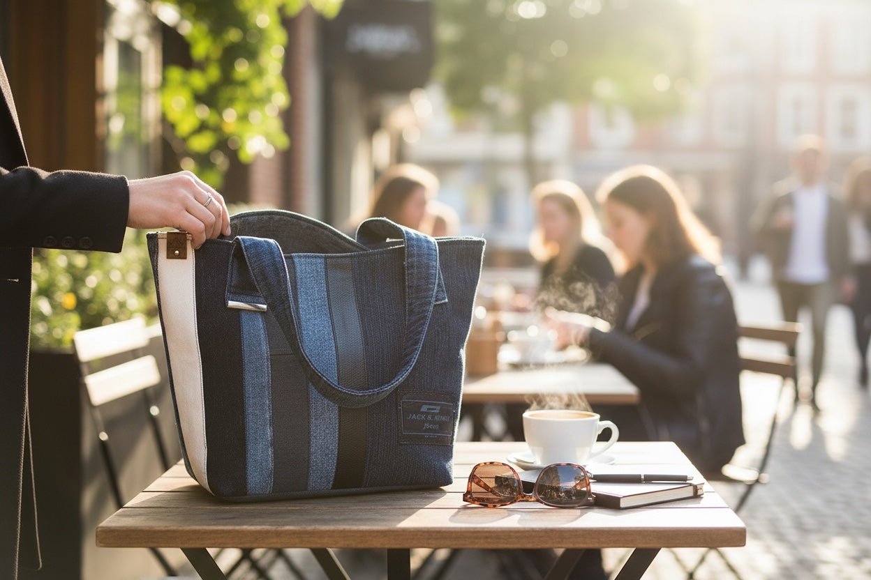 Olkalaukku Farkkuraita - Lahja ja Sisustus Juuttisäkki
