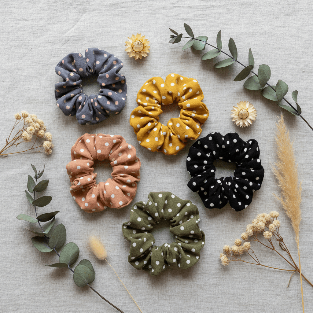 Pallo Scrunchiet - flatlay värit