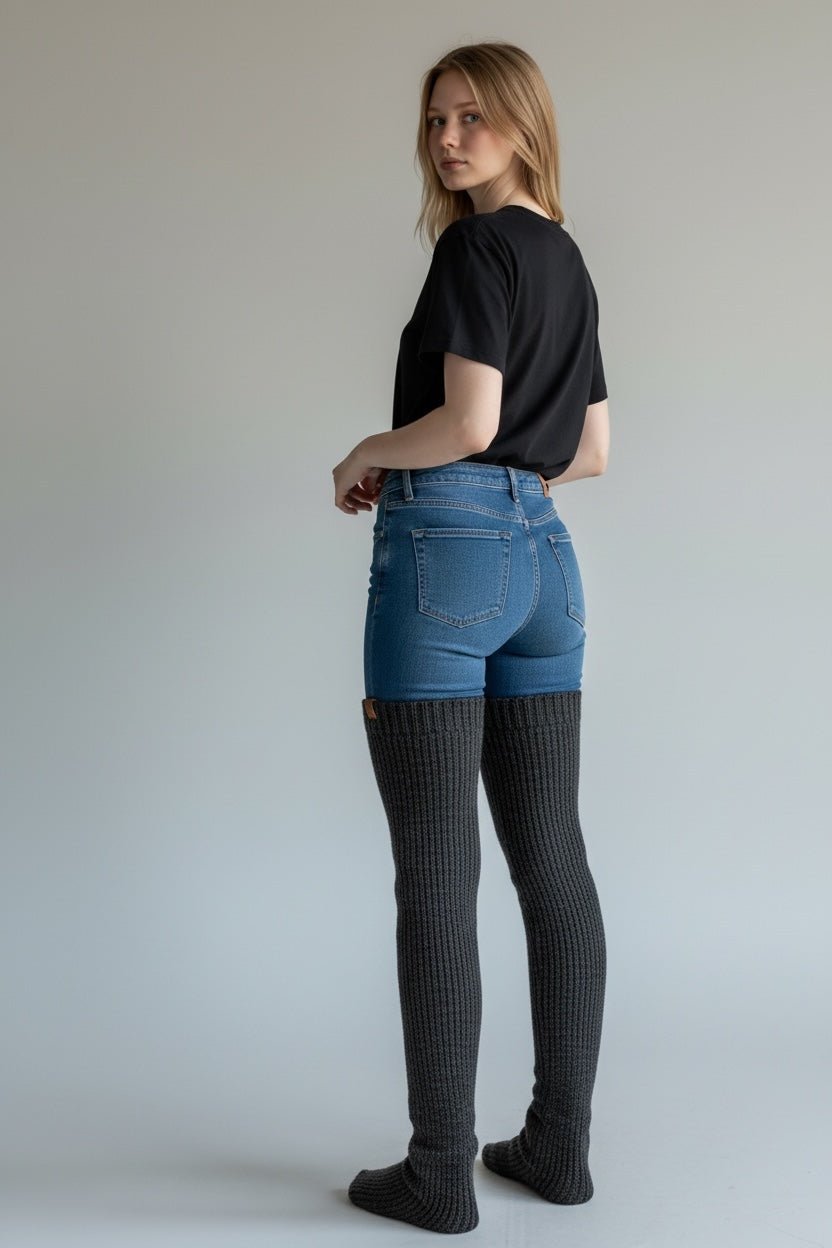 Pitkät Harmaat säärystimet - Lahja ja Sisustus Juuttisäkki