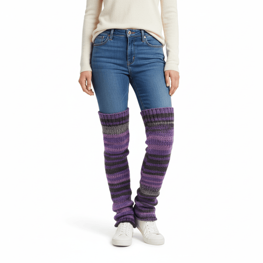 Pitkät säärystimet liilaraita - avoimet