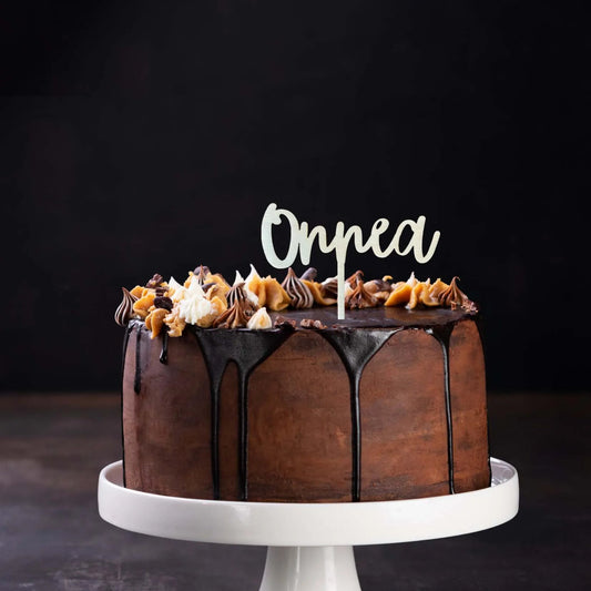 Puinen Onnea - kakkukoriste - Lahja ja Sisustus Juuttisäkki