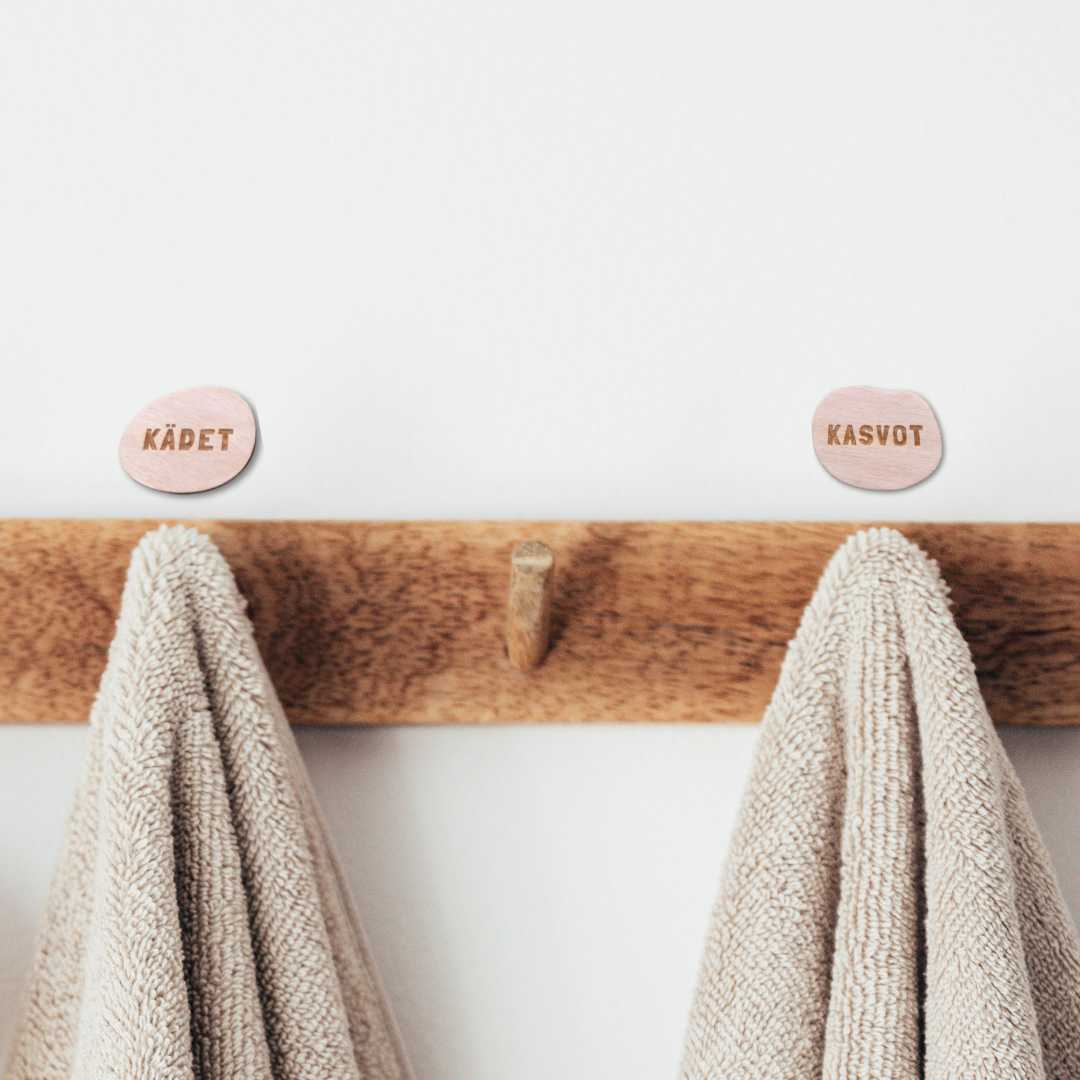 Puinen pyyhemerkki - Lahja ja Sisustus Juuttisäkki