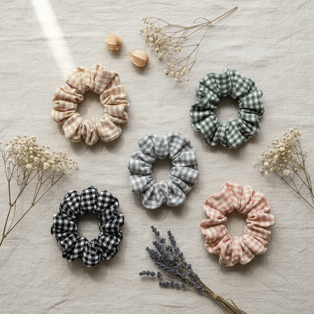 Ruutu Scrunchiet - flatlay värit