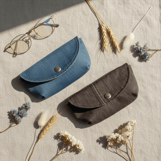 Silmälasikotelo Farkku - flatlay sininen ja ruskea