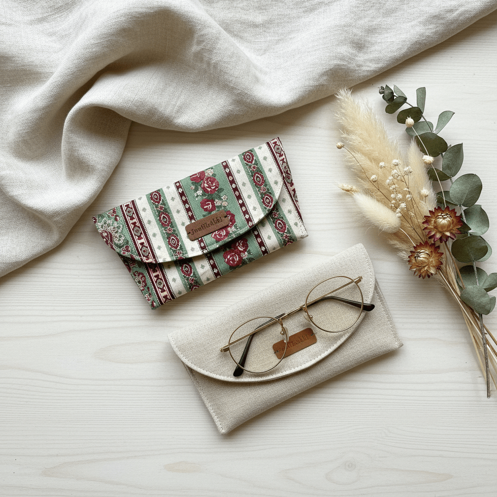 Silmälasikotelo - flatlay vihreä ja beige